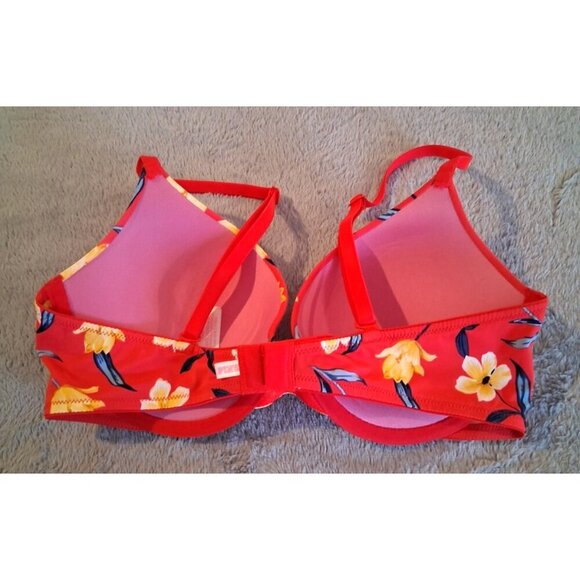 Pink Victorias Secret Wear Everywhere Bra Red Floral Padded Push-up 34C - Picture 2 of 4